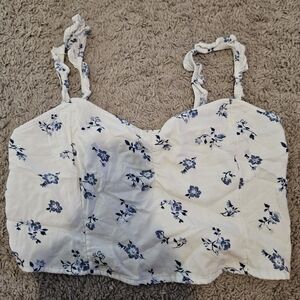 Hollister White and Blue Floral Crop Top